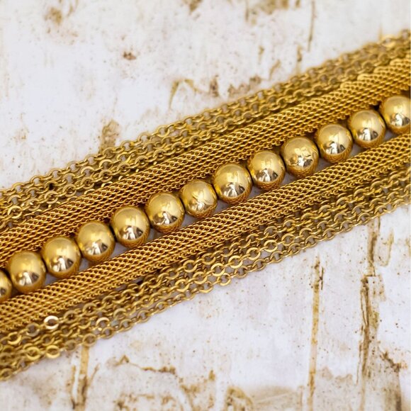 7 inch, Vintage Sphere Ball Links Gold Tone Chain Elegant Bracelet - B17 - Picture 1 of 3